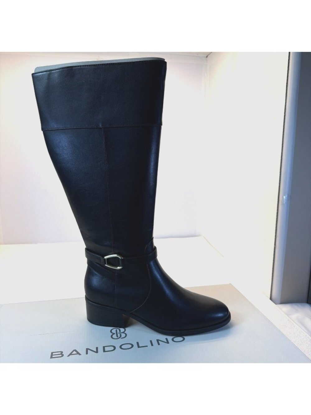 Bandolino Dennie Knee High Riding Boots Women SZ 9 Black Faux Leather/Strap NEW